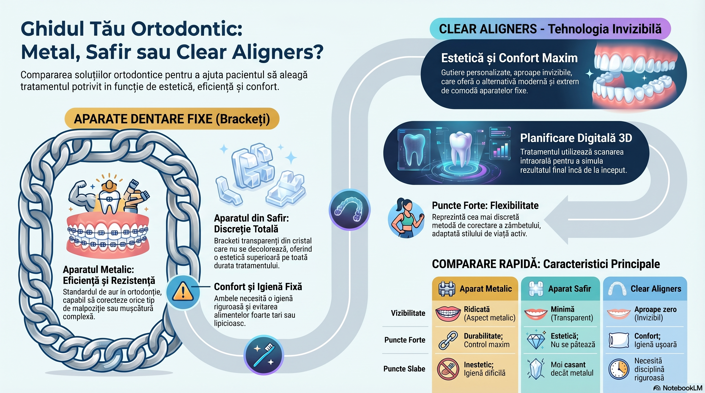 Comparație aparat dentar tradițional vs Clear Aligners invizibili - DentalClinica